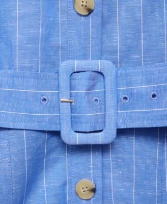 Women's Striped Linen-Blend Shirt-Style Dress