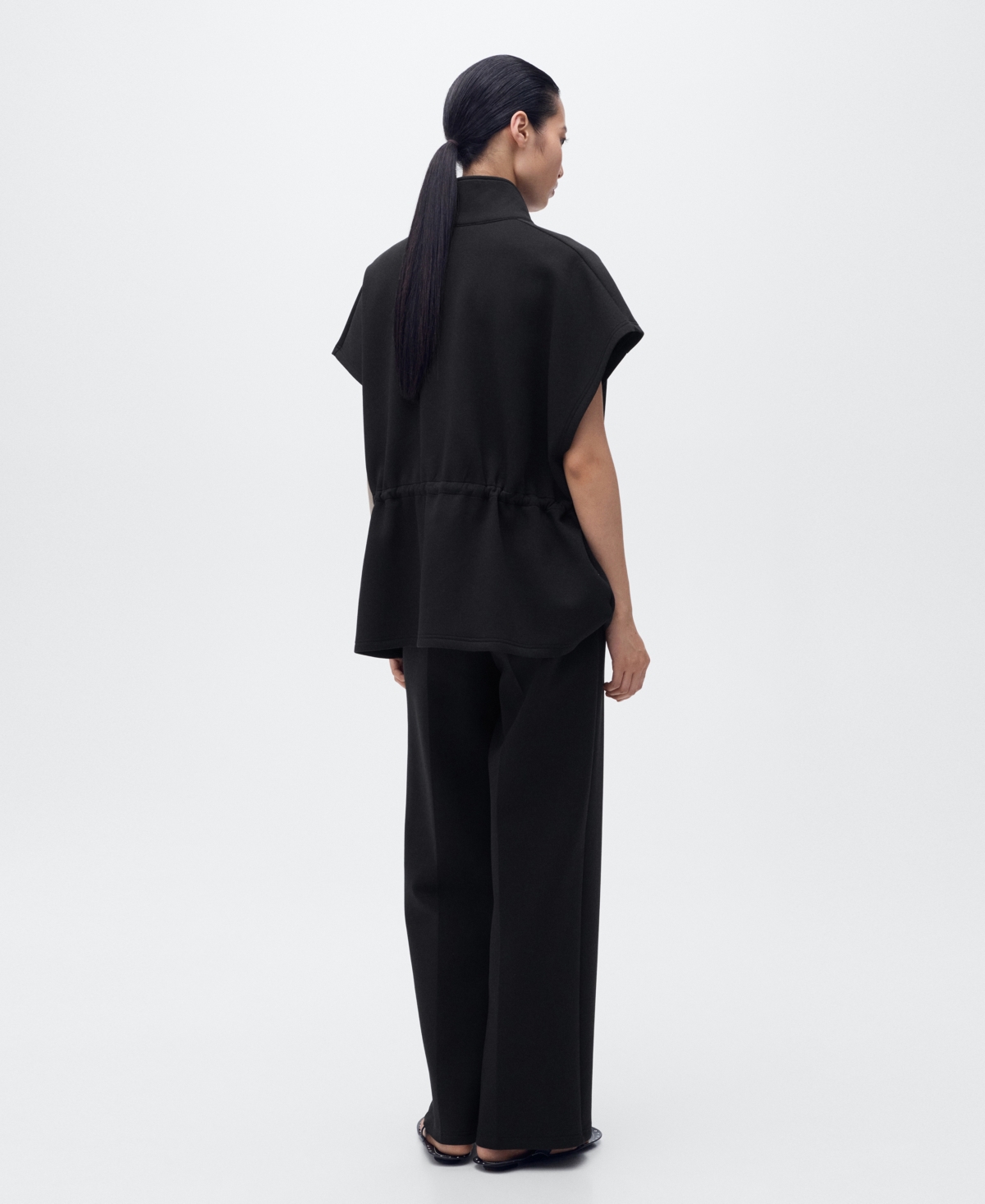 Mango Cotton Blend Straight Leg Pants In Black