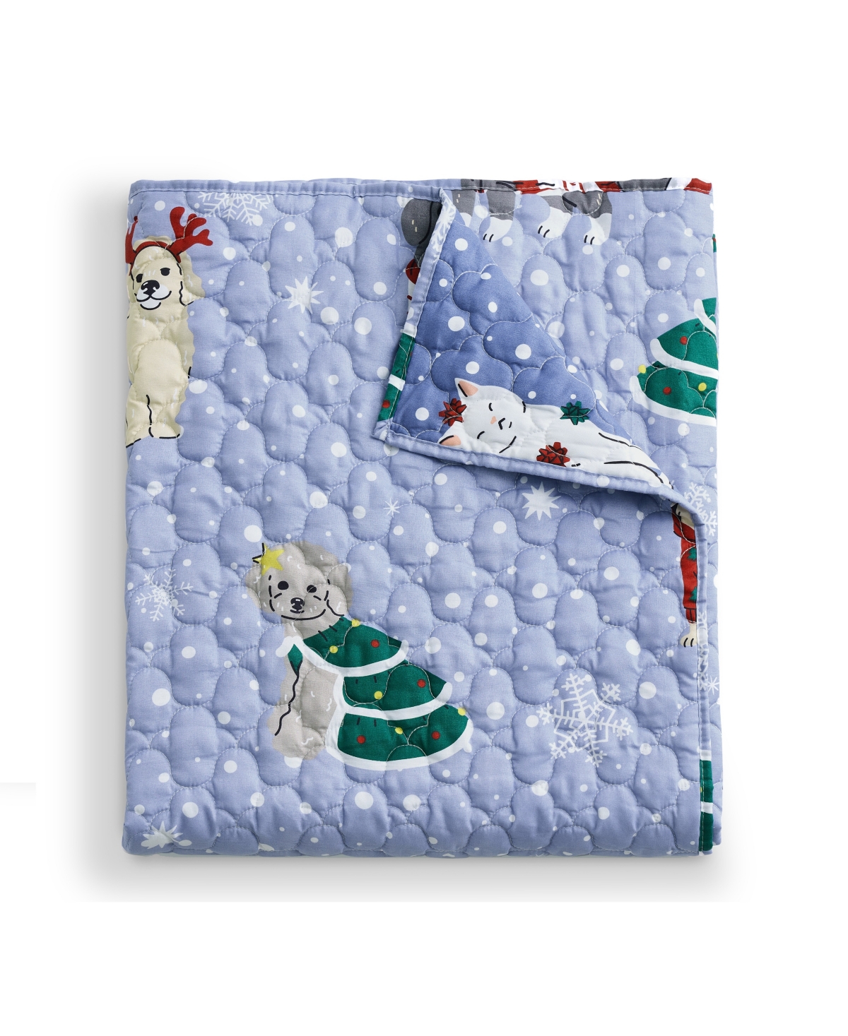 Greenland Home Fashions Winter Whiskers Pet Lover's Reversible Holiday Throw, 50" X 60" In Blue