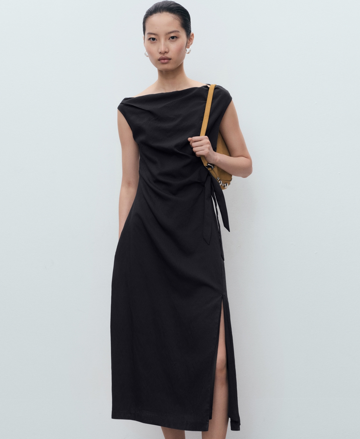 Mango Asymmetrical Knotted Dress In Black