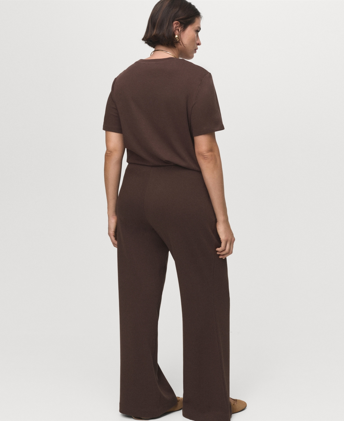 Mango Straight Fit Cotton Blend Pants In Brown