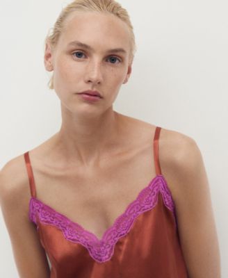 Women's Contrasting Color Lace Silk Nightdress