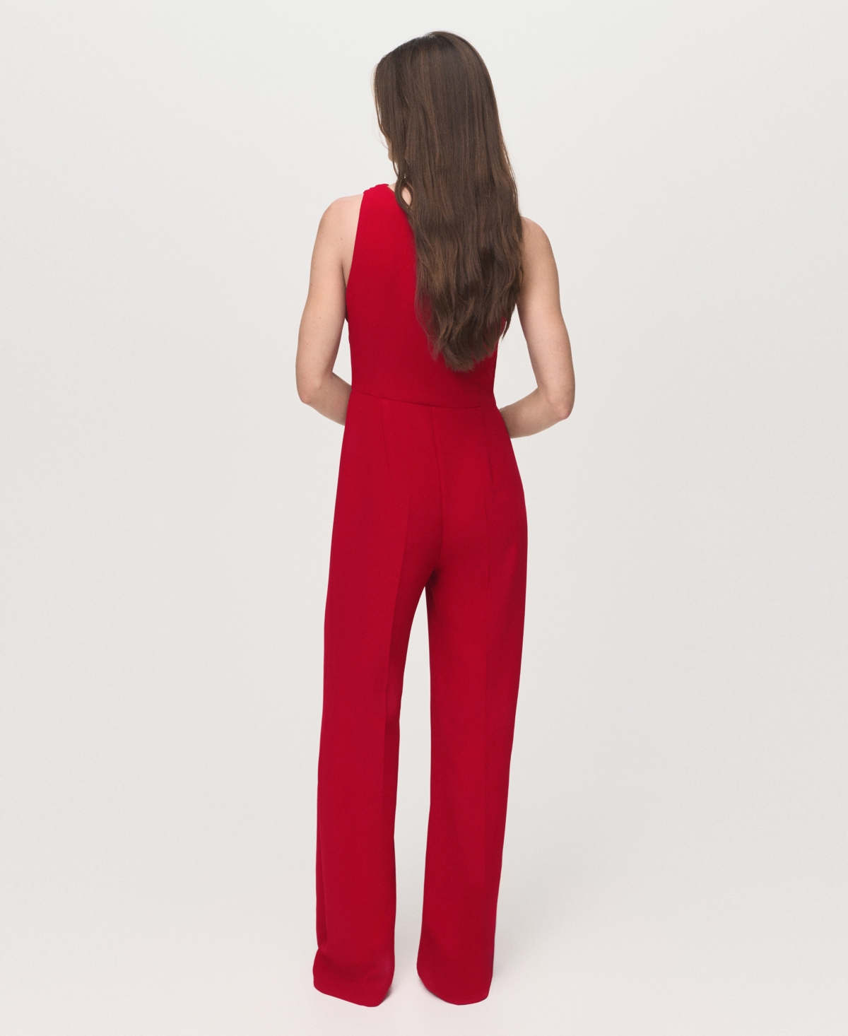 Mango Long Jumpsuit With Asymmetrical Neck In Red