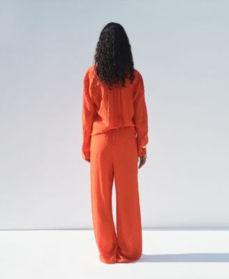 Women's Straight-Leg Crinkled-Effect Pants