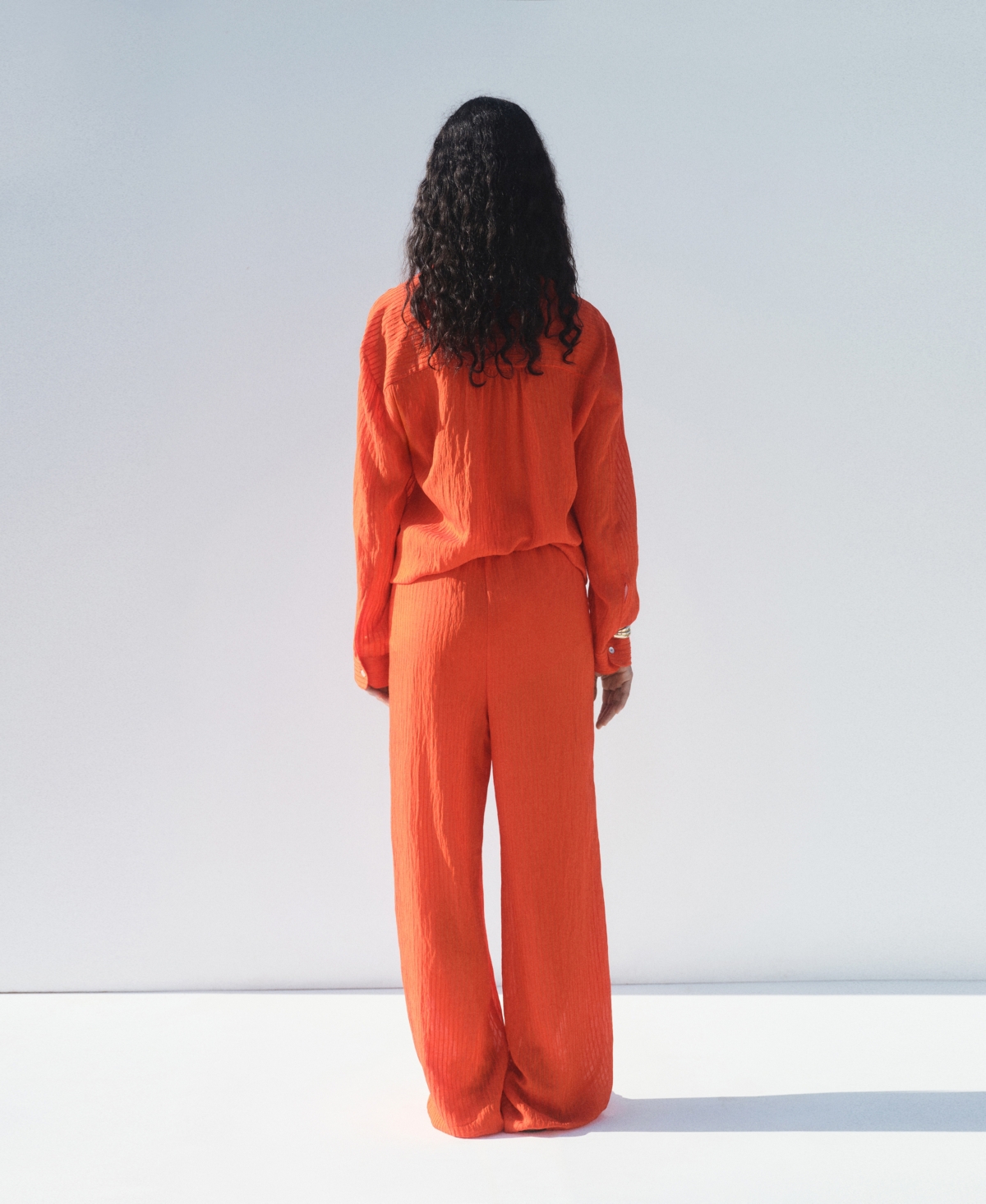 Mango Straight-leg Trousers With A Wrinkled Effect Orange In Orange
