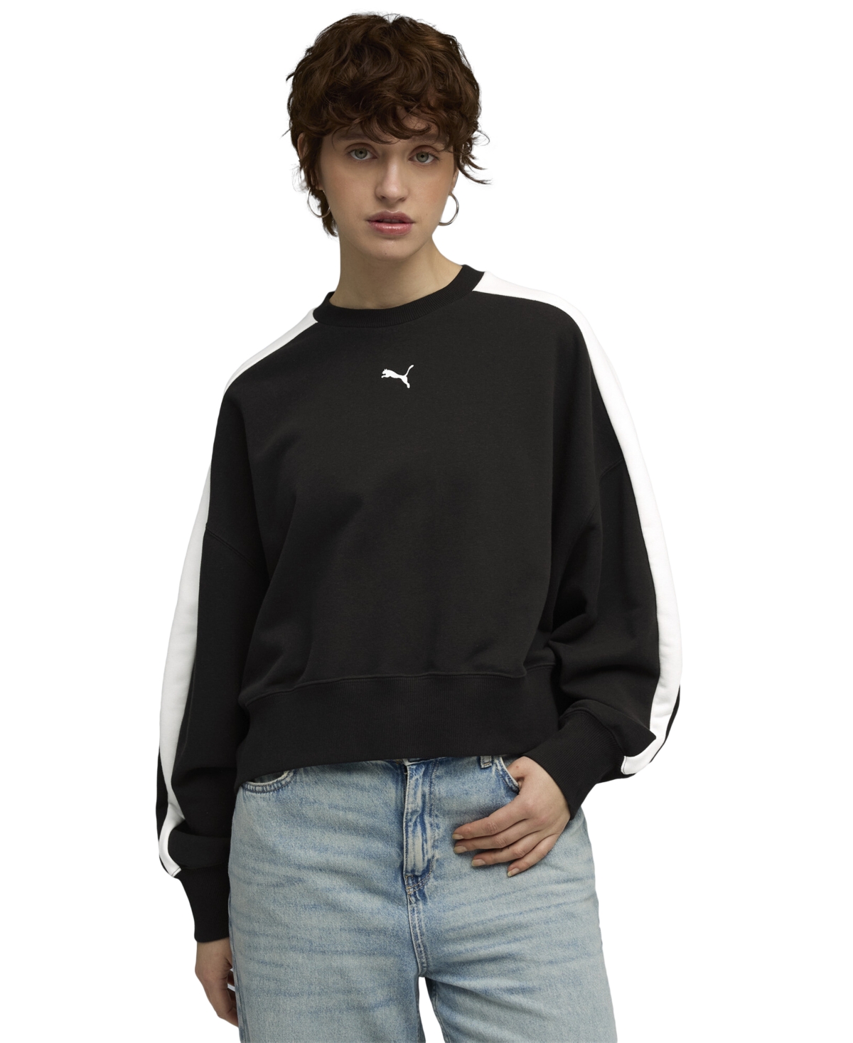 Puma Women's T7 Over Oversized Crewneck Sweatshirt In Black