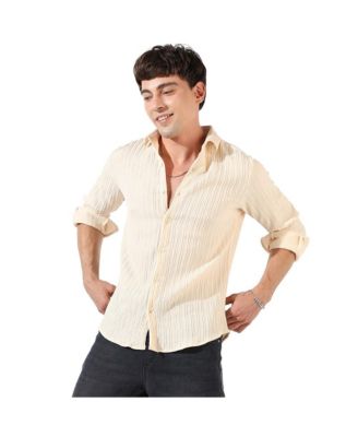 Men's Light Yellow Textured Regular Fit Casual Shirt