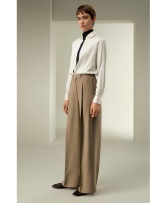 Women's Silk-Wool Pleated Wide-Leg Trousers