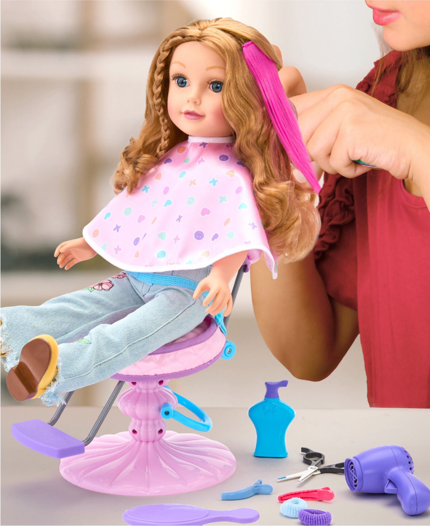 Детские куклы Journey Girls Glam Hair Salon Swiveling Chair 21-Piece Accessory Set, Ages 5+ — фото 3