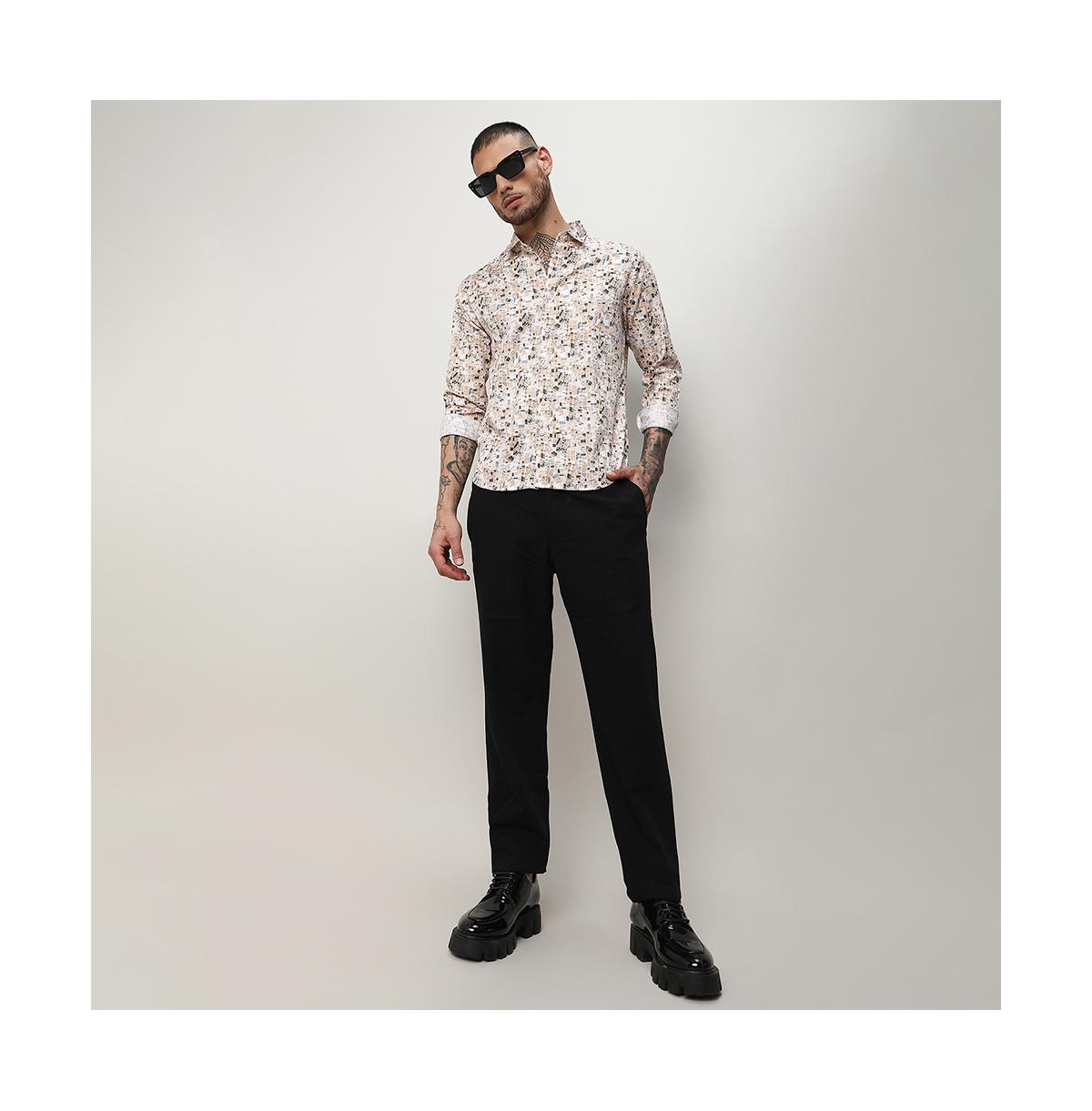 Campus Sutra Men's Abstract Print Button Up Cotton Shirt