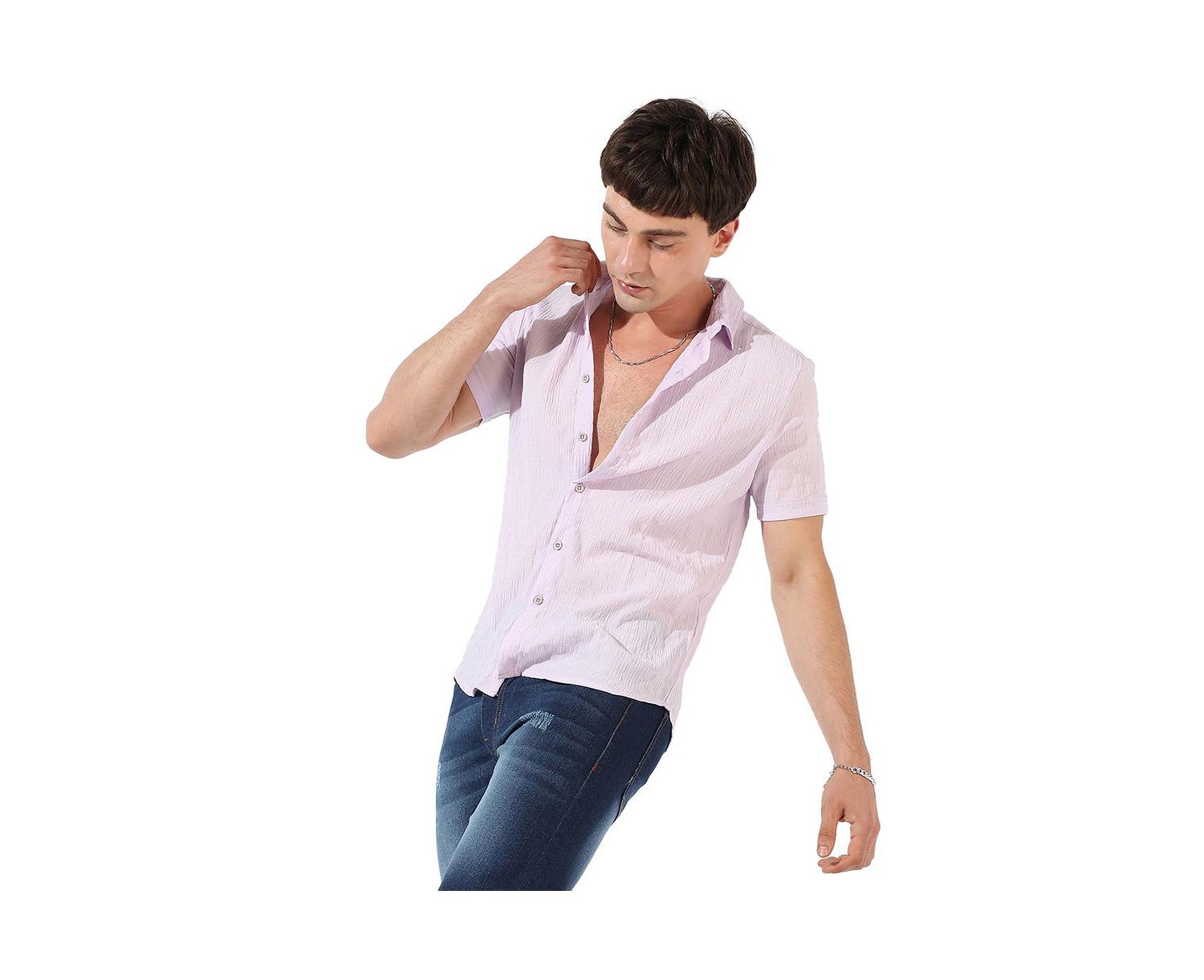 Men's Lavender Textured Regular Fit Casual Shirt