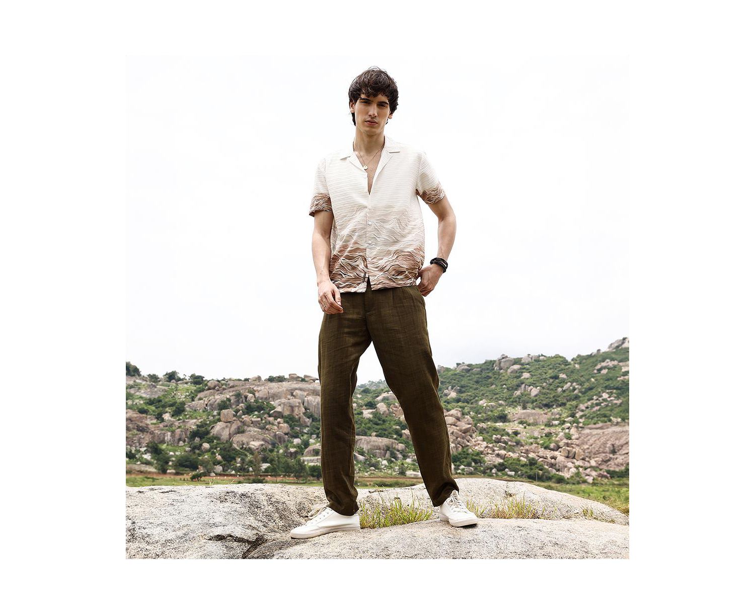 Men's Ivory White & Tan Brown Desert Ombre Shirt