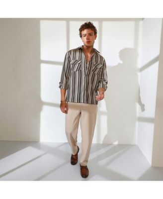 Men's Taupe Brown & Sepia Brown Multitrack Striped Oversized Shirt