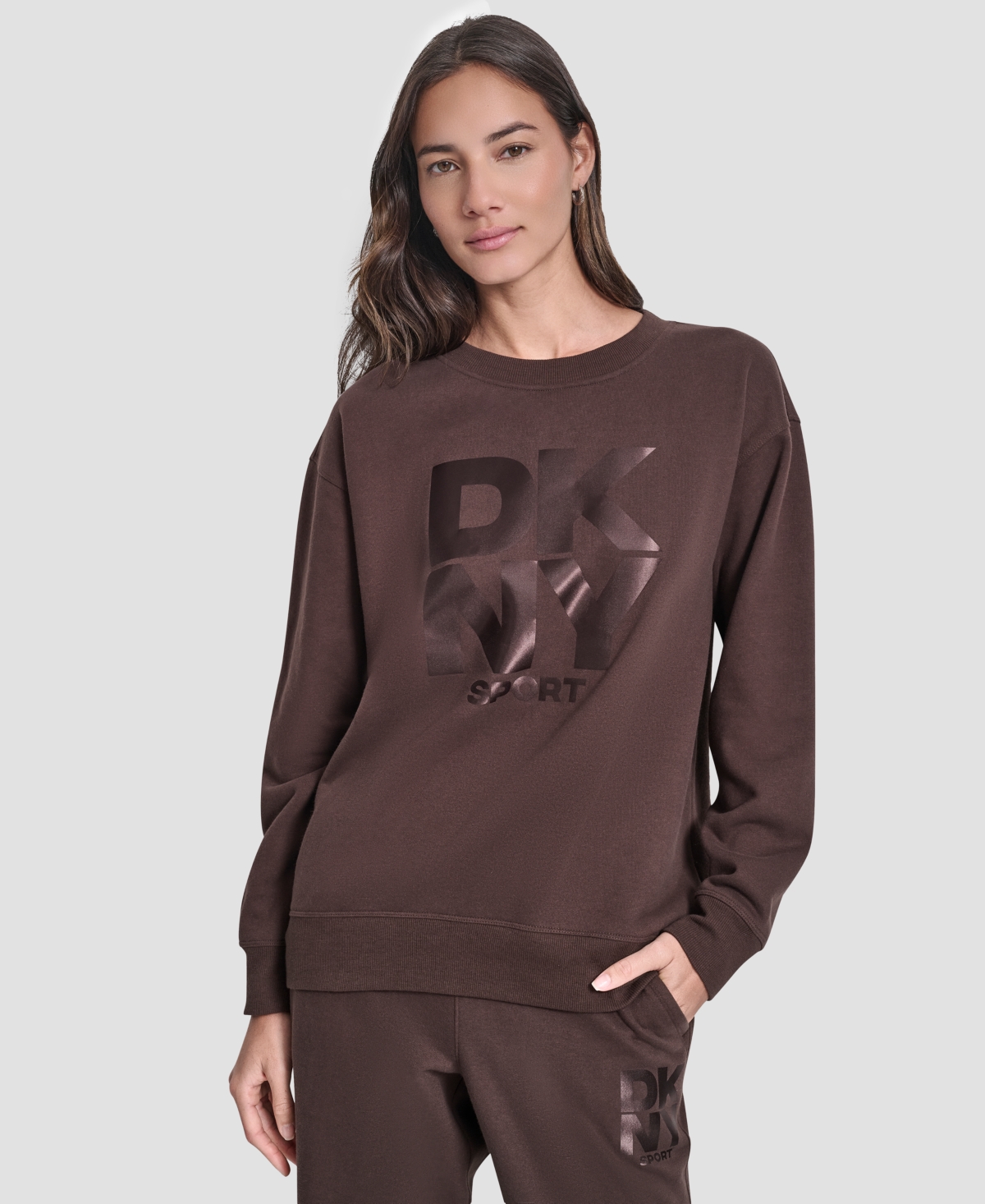 Dkny Women's Transfer Logo Crew Neck Sweatshirt In Brown