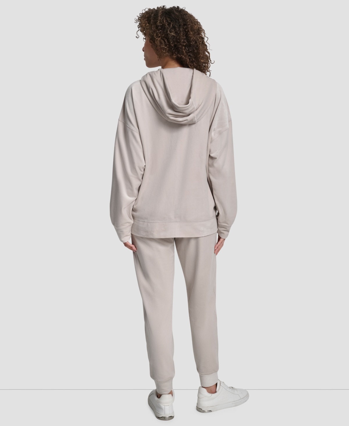 Dkny Women's Platinum Velour Rhinestone Logo Full-zip Hoodie In Gray