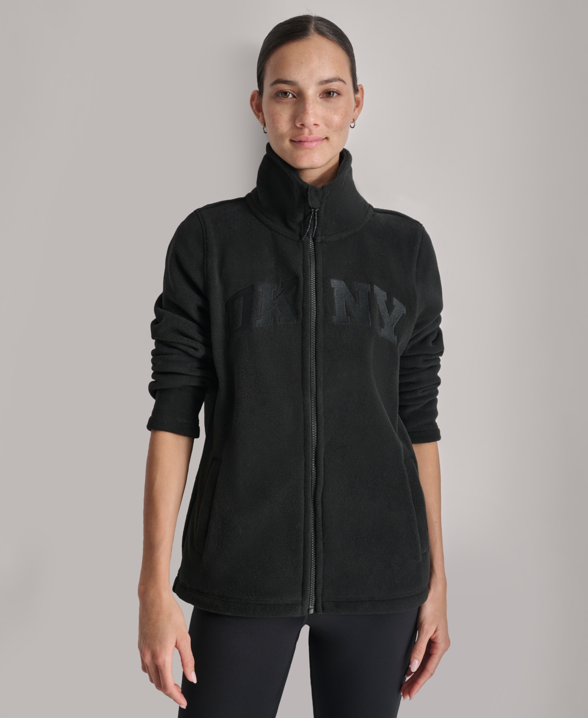 Dkny Women's Full-zip Varsity Logo Top In Black