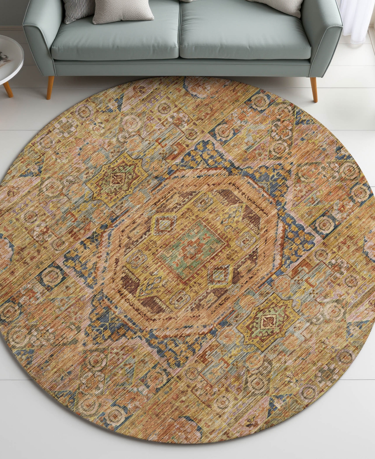 Dalyn Silk Road Washable Sr10 8'x8' Round Area Rug In Yellow