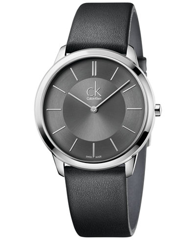 Calvin Klein minimal Men's Swiss Minimal Black Leather Strap Watch 40mm K3M211C4