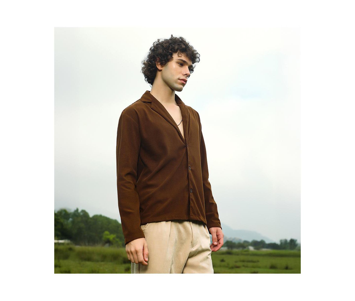 Мужская рубашка Cahoot Campus Sutra Chocolate Brown Ribbed Oversized, цвет: Коричневый — фото 4