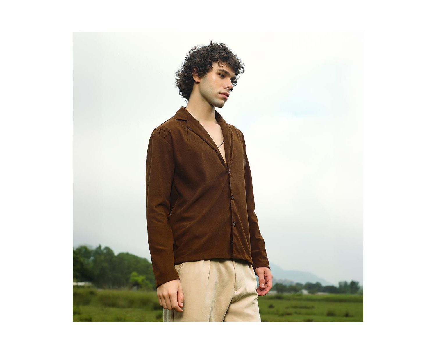 Men's Chocolate Brown Ribbed Oversized Shirt