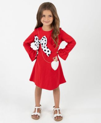 Little Girls' Interlock Dress with Polka-Dot Statement Bow