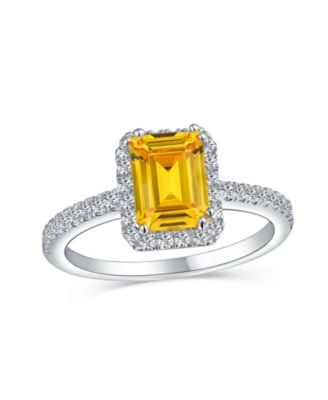 Art Deco Style 3CT Halo CZ Emerald Cut Promise Ring in Gold Plated Sterling Silver