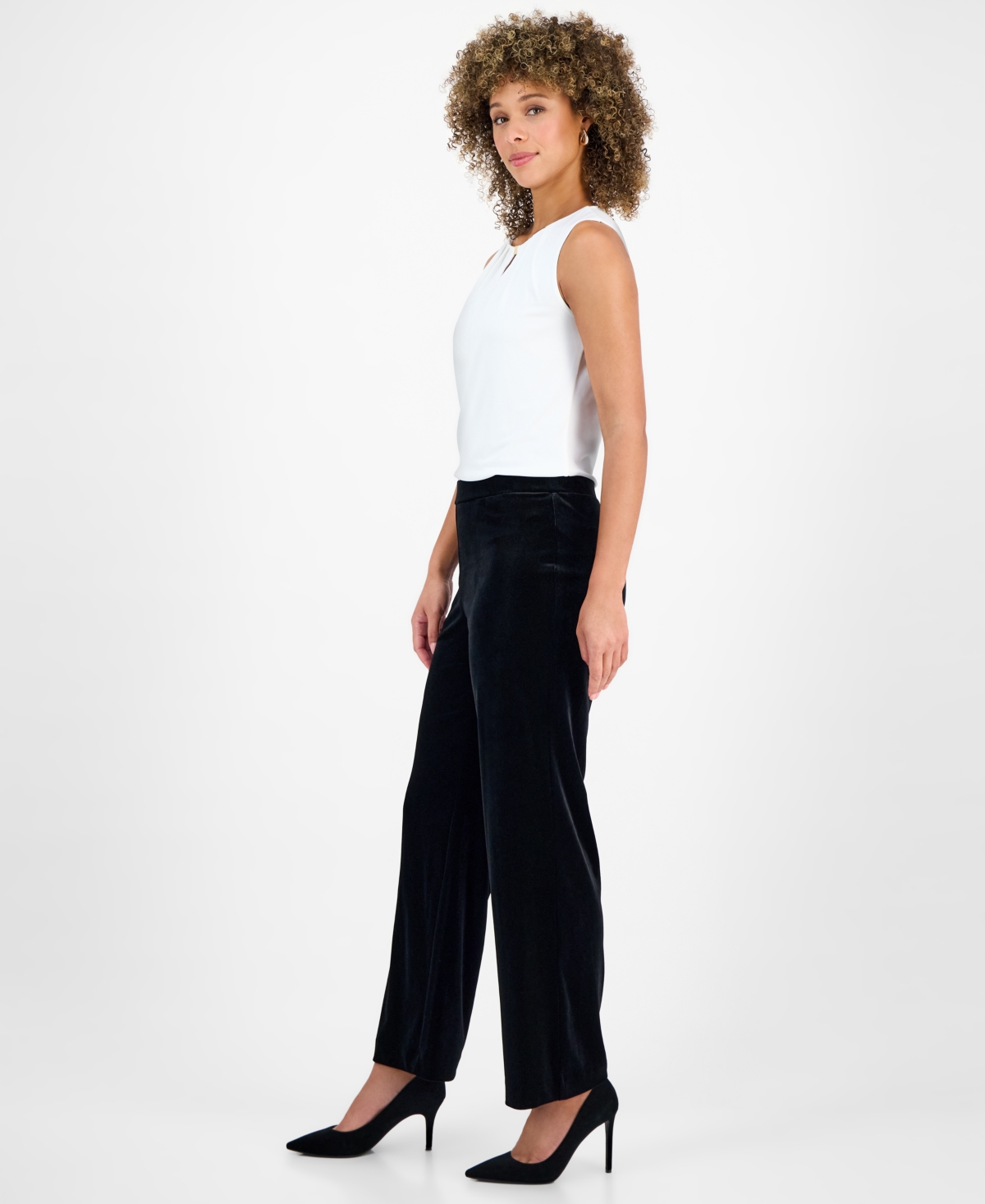 Kasper Petite Velvet High-Rise Wide-Leg Pull-On Pants
