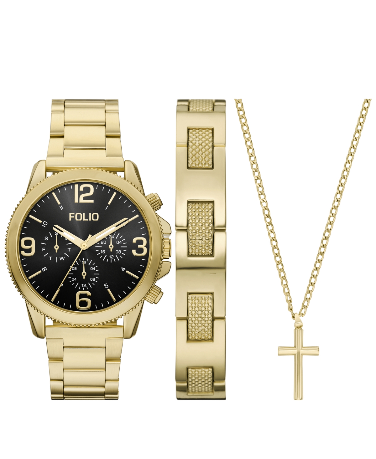 Folio Men's Quartz Three-hand Gold Alloy Watch Set, 43mm In Gold