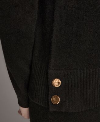 Women’s V-Neck Cashmere Sweater with Gold Button Detailing