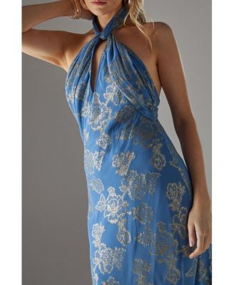 Women's Metallic Chiffon Wrap Front Midi Dress