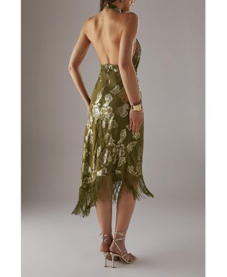 Women's Metallic Chiffon Wrap Front Midi Dress