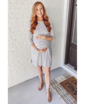 Maternity Ivory Ribbed Striped Midi Dress