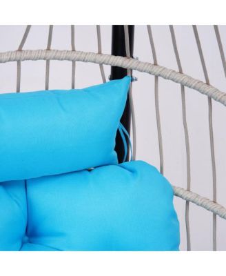 Blue Wicker Egg Hanging Chair with Stand and 350 lb Capacity