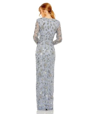 Women's High Neck Long Sleeve Embellished Column Gown