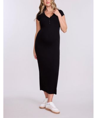 Women's Short Sleeve Henley Bodycon Maxi Dress - Motherhood Maternity