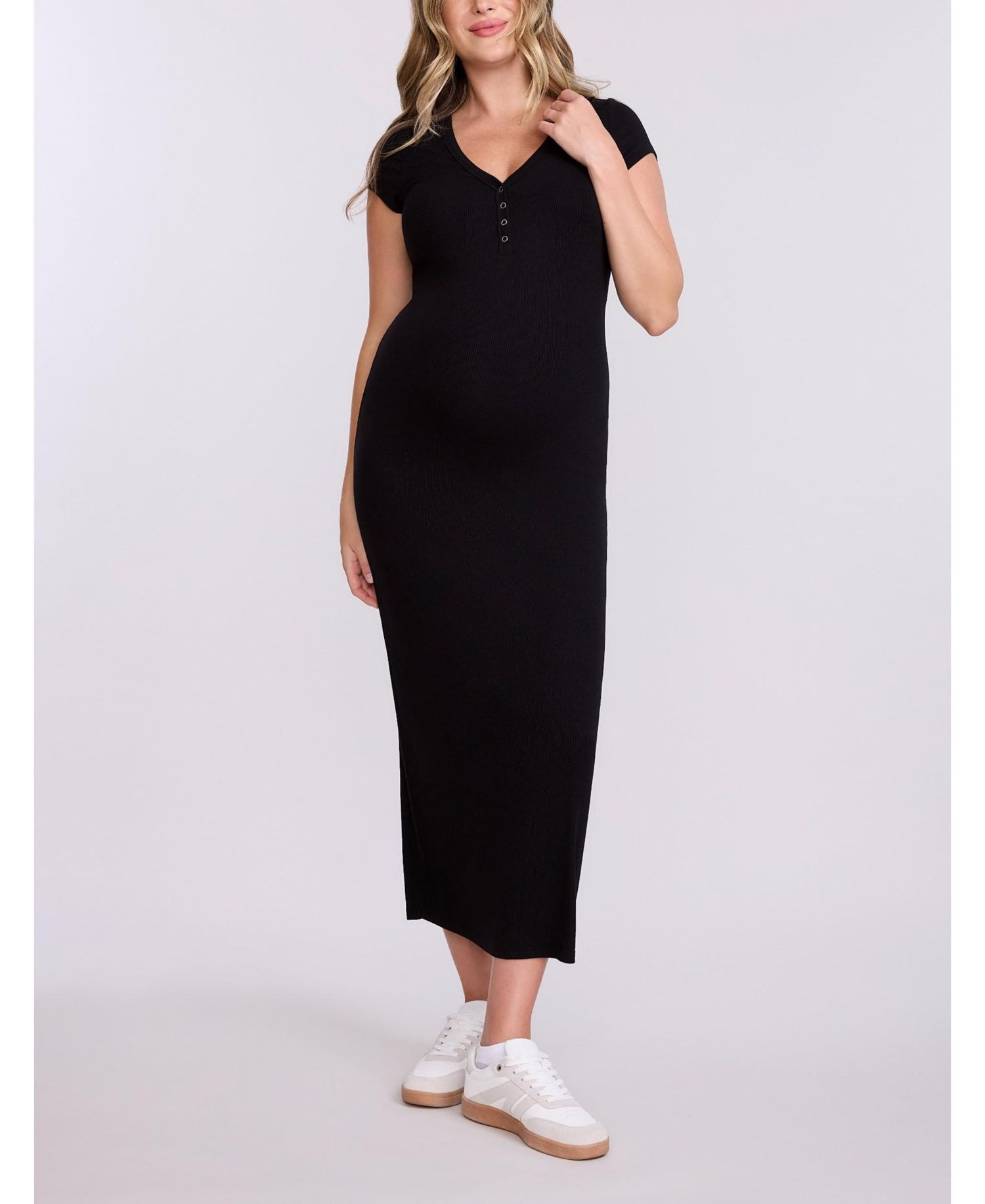 Women's Short Sleeve Henley Bodycon Maxi Dress - Motherhood