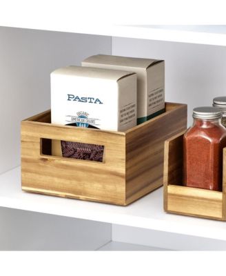 Acacia Wood Pantry Bin with Handles - Set of 2 - Natural