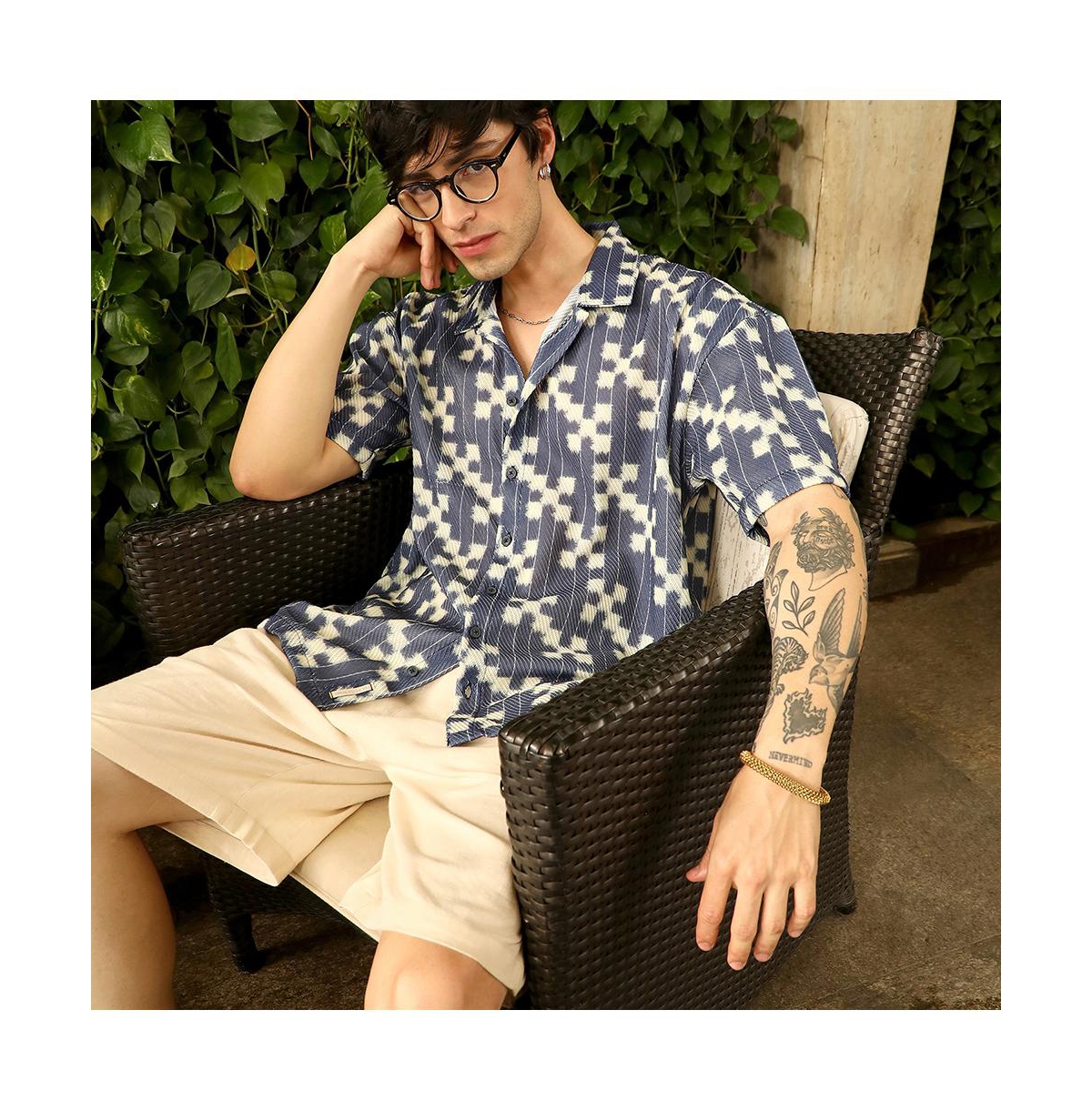 Campus Sutra Men's Dice Mesh Oversized Shirt