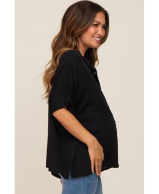 Maternity White Button Up Dolman Short Sleeve Top