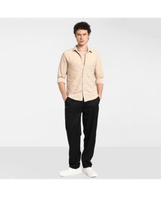 Men's Saltbox Beige Self-Design Wave Shirt