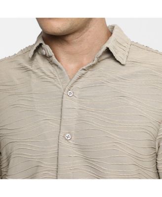 Men's Cloud Grey Self-Design Wave Shirt