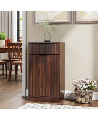 10-Gallon Woodgrain Tilt-Out Trash Can Cabinet with Wave-Textured Drawer & Pull-Out Bin
