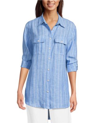 Women's Linen Roll Sleeve Relaxed Tunic Top
