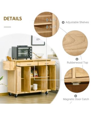 Natural Kitchen Island: 54" Wide Cart with Drawers and Tool Caddy