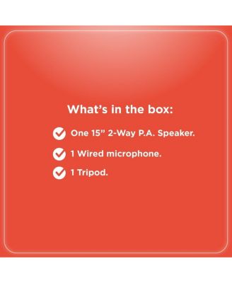 120W 15 inch Party Tower PA Speaker with Lights, FM Radio, and Rechargeable Battery and Wheels For Mobility 4001945