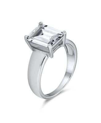 Modern Classic 3CT CZ Solitaire Rectangle Radiant Emerald Cut Promise Ring Sterling Silver Plain Wide Band