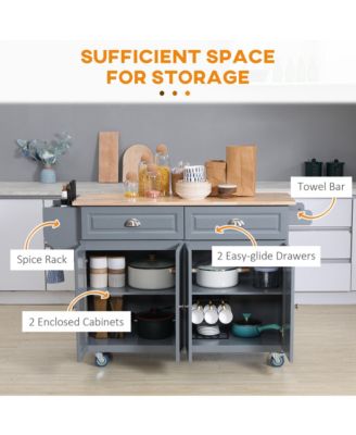 Dark Gray Kitchen Helper: Utility Cart with Drop-Leaf &amp; Rubber Wood Top