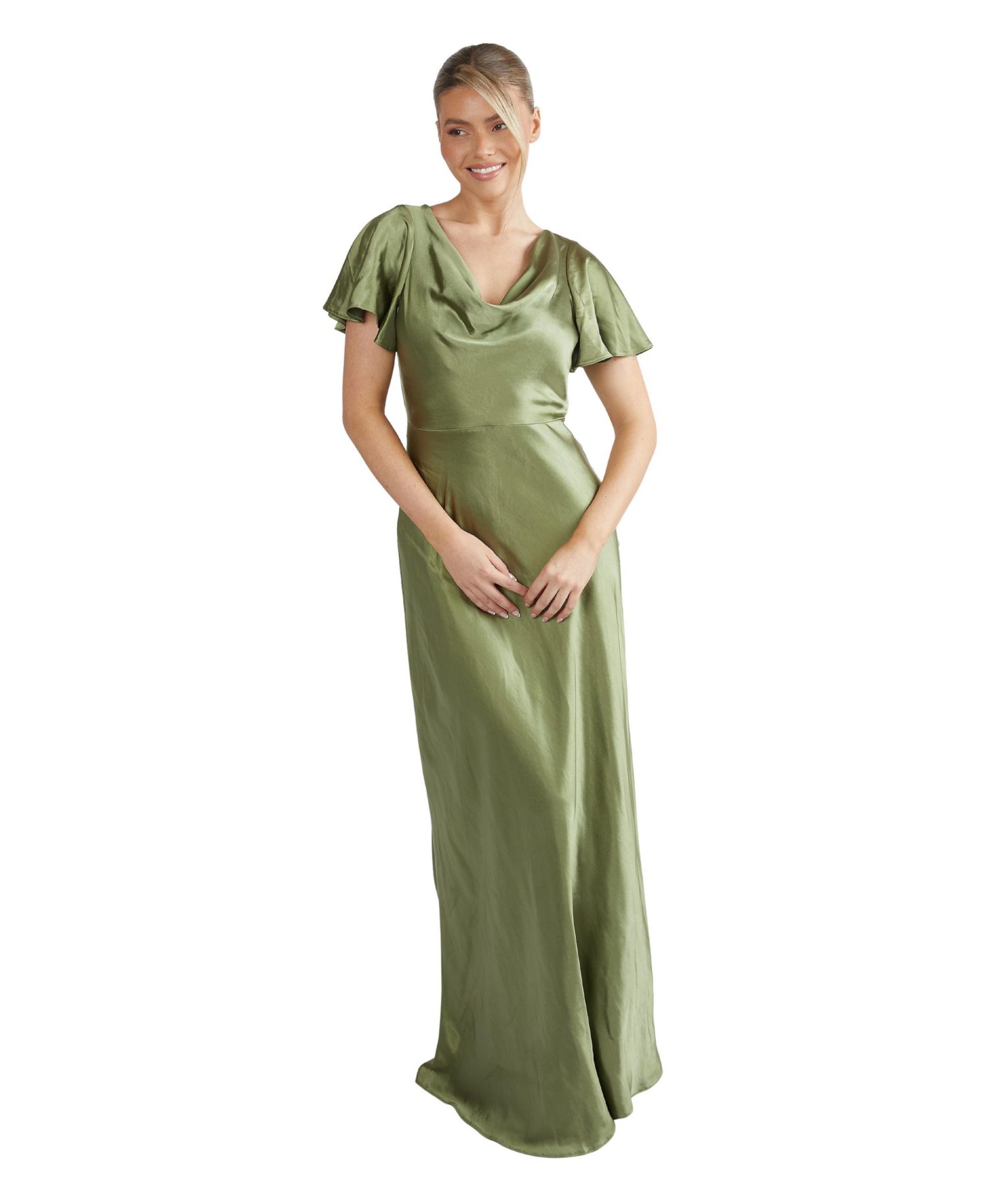 Women's Flutter Sleeve Satin Bridesmaid Dress