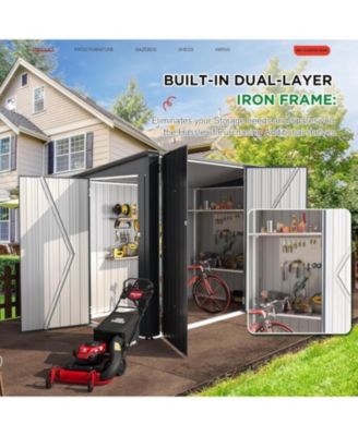 7.5'x4' Outdoor Horizontal Bike Storage Shed with Triple Lockable Door