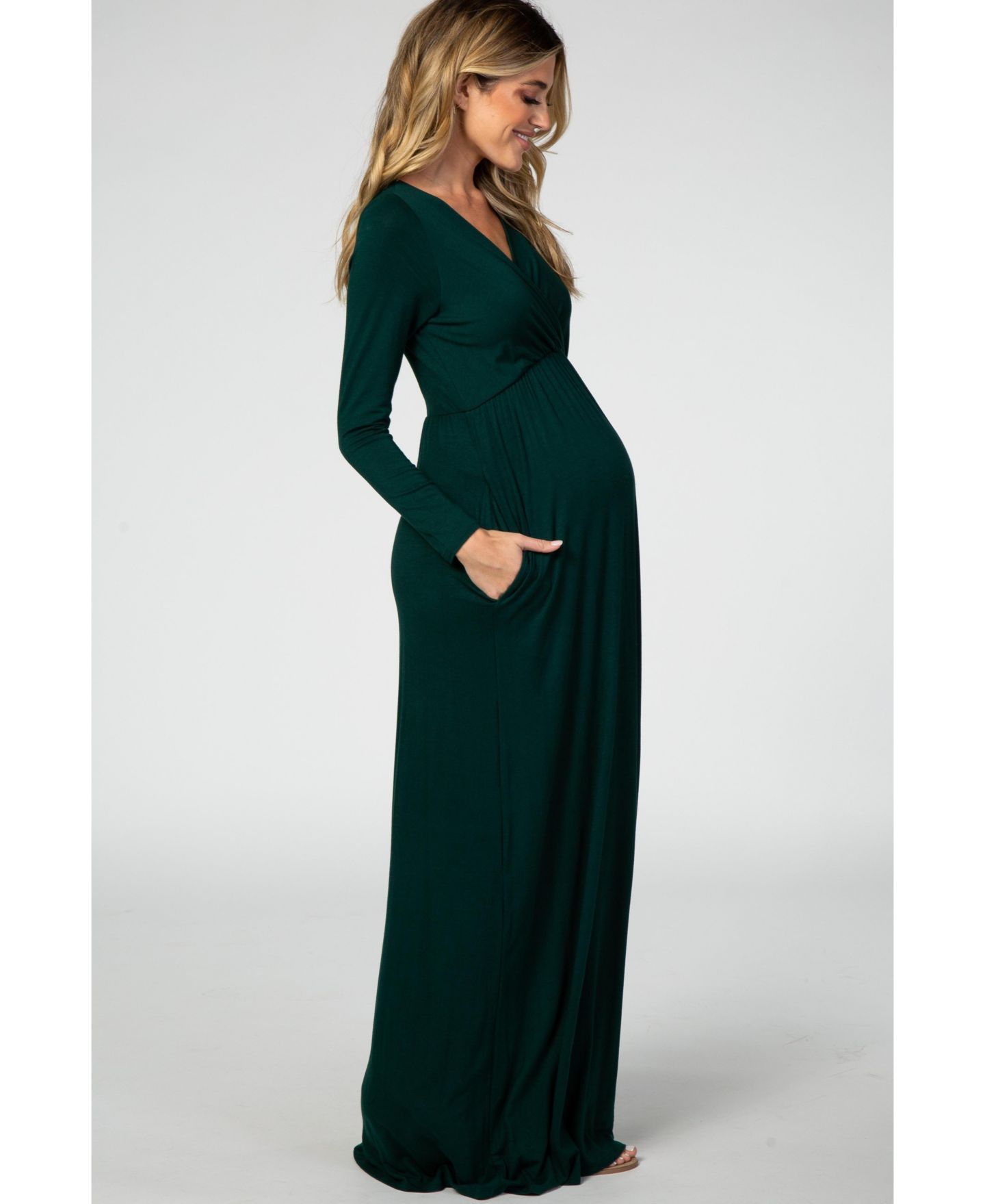 Женское платье Pinkblush Green Long Sleeve Nursing Maxi, цвет: Зелёный — фото 4